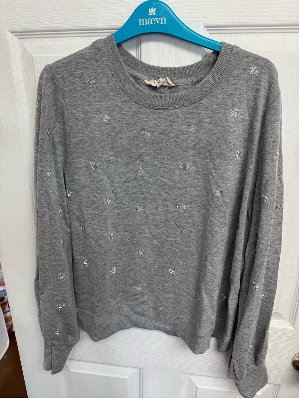 Marled Gray Crewneck Sweater with Sparkle Heart Dots